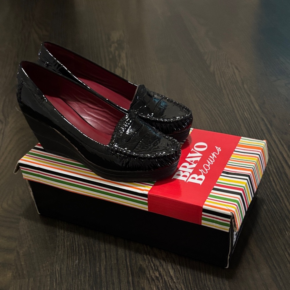 Browns Black patent leather Women's Wedge Loafers